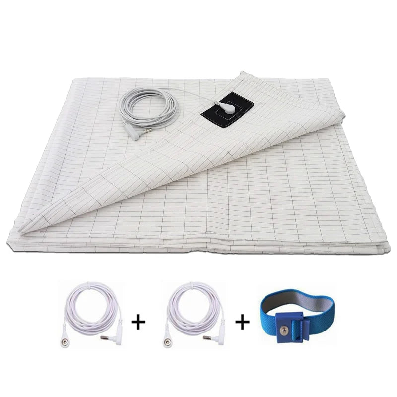 Grounding Bed Sheet / Pillowcase with Conductive Silver Fiber Grounded Antistatic Health Protection Fabric Release Static White
